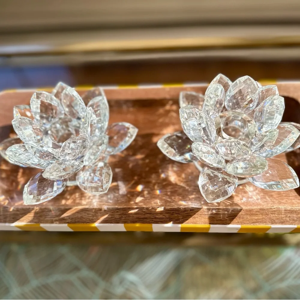 NWT Crystal Lotus Candle Holder Set (2) Shannon by Godinger Dublin, Ireland